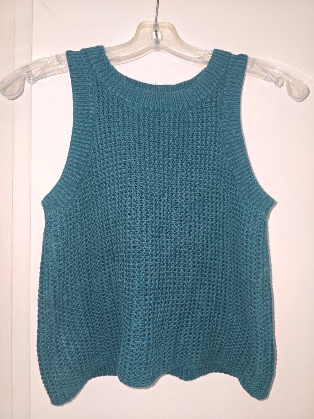 525 America Teal Open Knit Sweater Tank Top, Women's Small, 100% Cotton